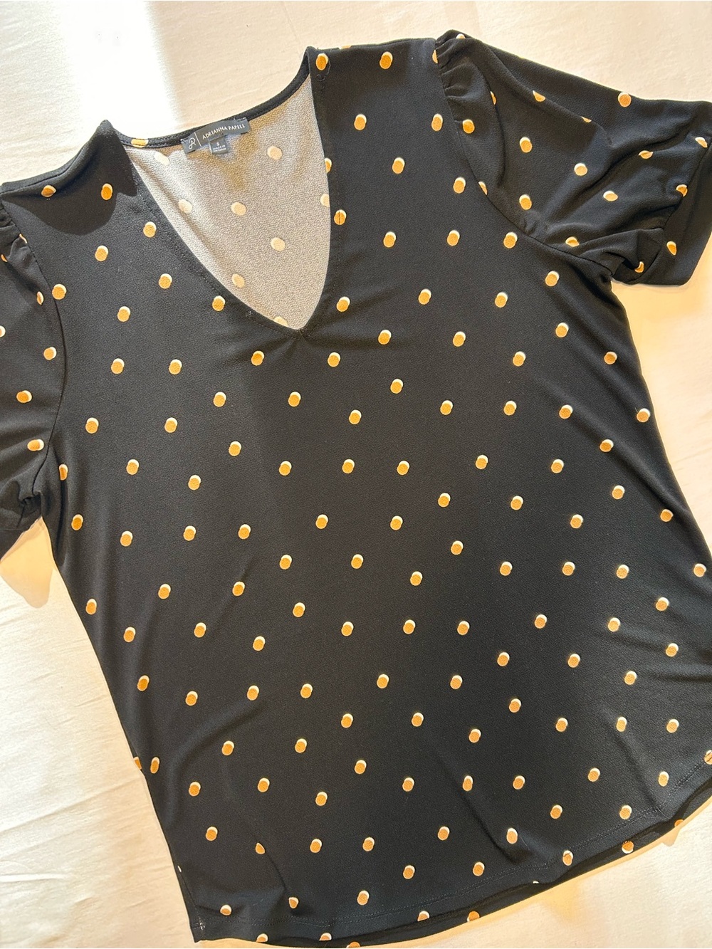 Adrianna Papell Polka Dot Puff Sleeve V-Neck Blouse Women’s Small